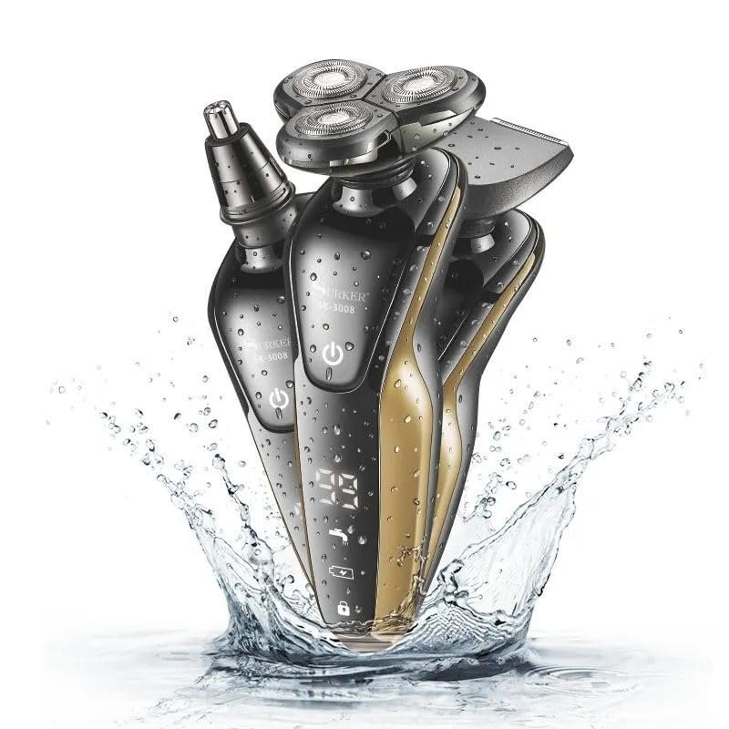 BJFSEAFN 3 in 1 Electric Shaver 3D Floating Beard Razor IPX4 Waterproof Rechargeable Nose Hair Trimmer Men Hair Cutting Machine(Gold)