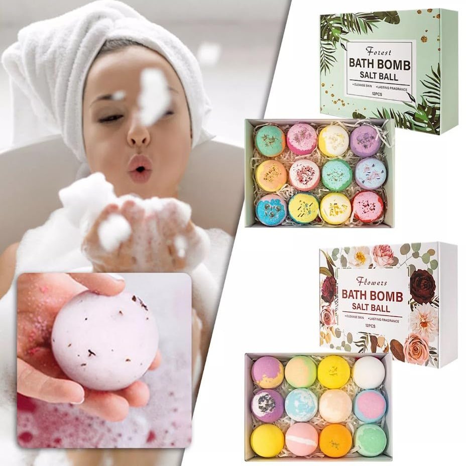 Bath Bombs Gift Set 12pcs, All Natural Organic Bubble Home Spa Set