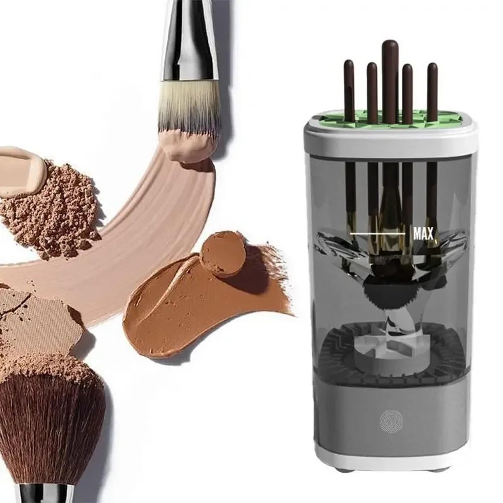 Electric Makeup Brush Cleaner, USB Plug Efficient Automatic Spinner Makeup Brush Holder Stand Women Lazy Makeup Brush Cleaner for Makeup Lovers & Professionals (Grey white, A)