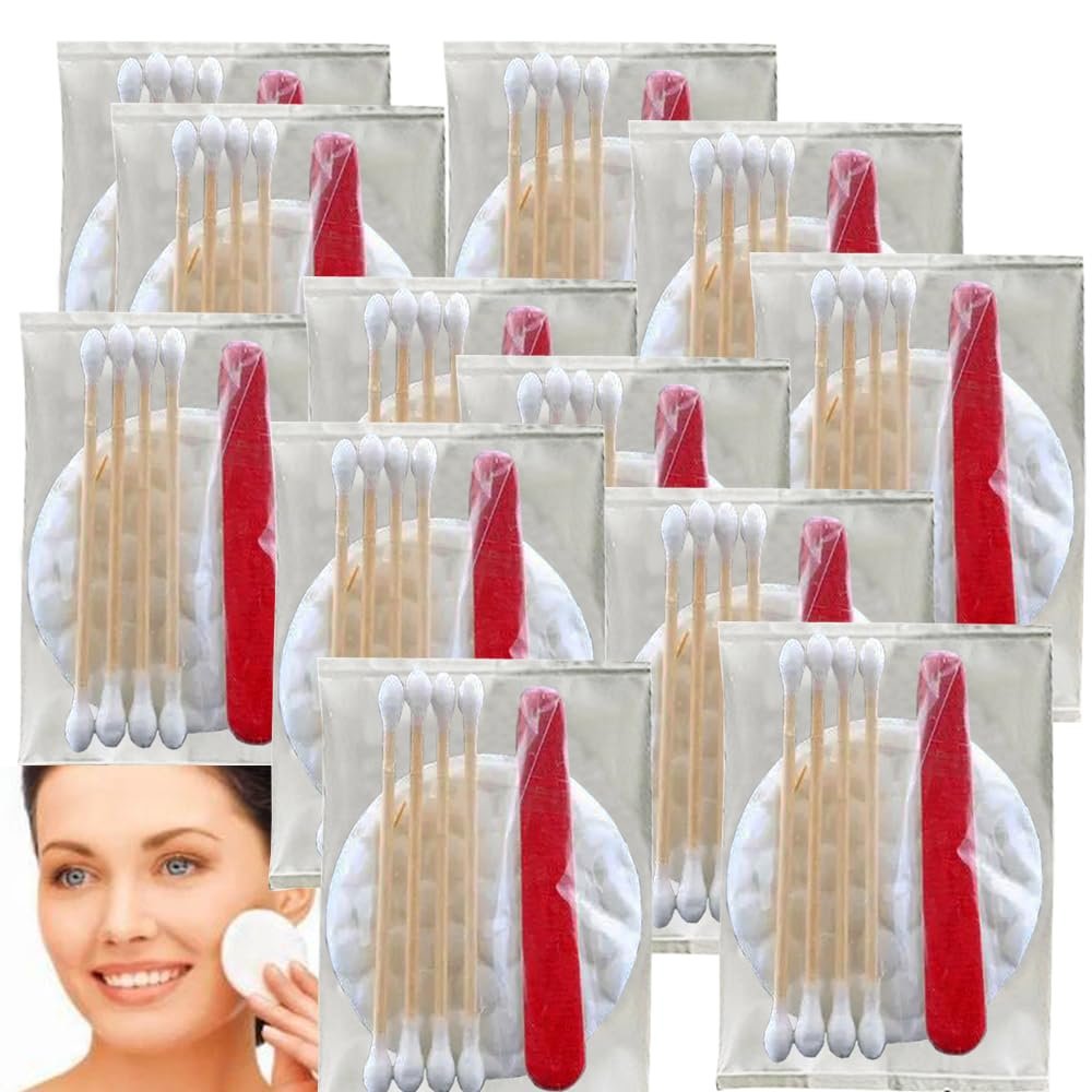50Pcs Individually Wrapped Makeup Remover Pads Kit;Each Includes 2 Cotton Pads 4 Cotton Swabs and Nail File; Travel Facial Cotton Pads Vanity Kit - Face Lips Nails Makeup Removal Cleansing Outdoors