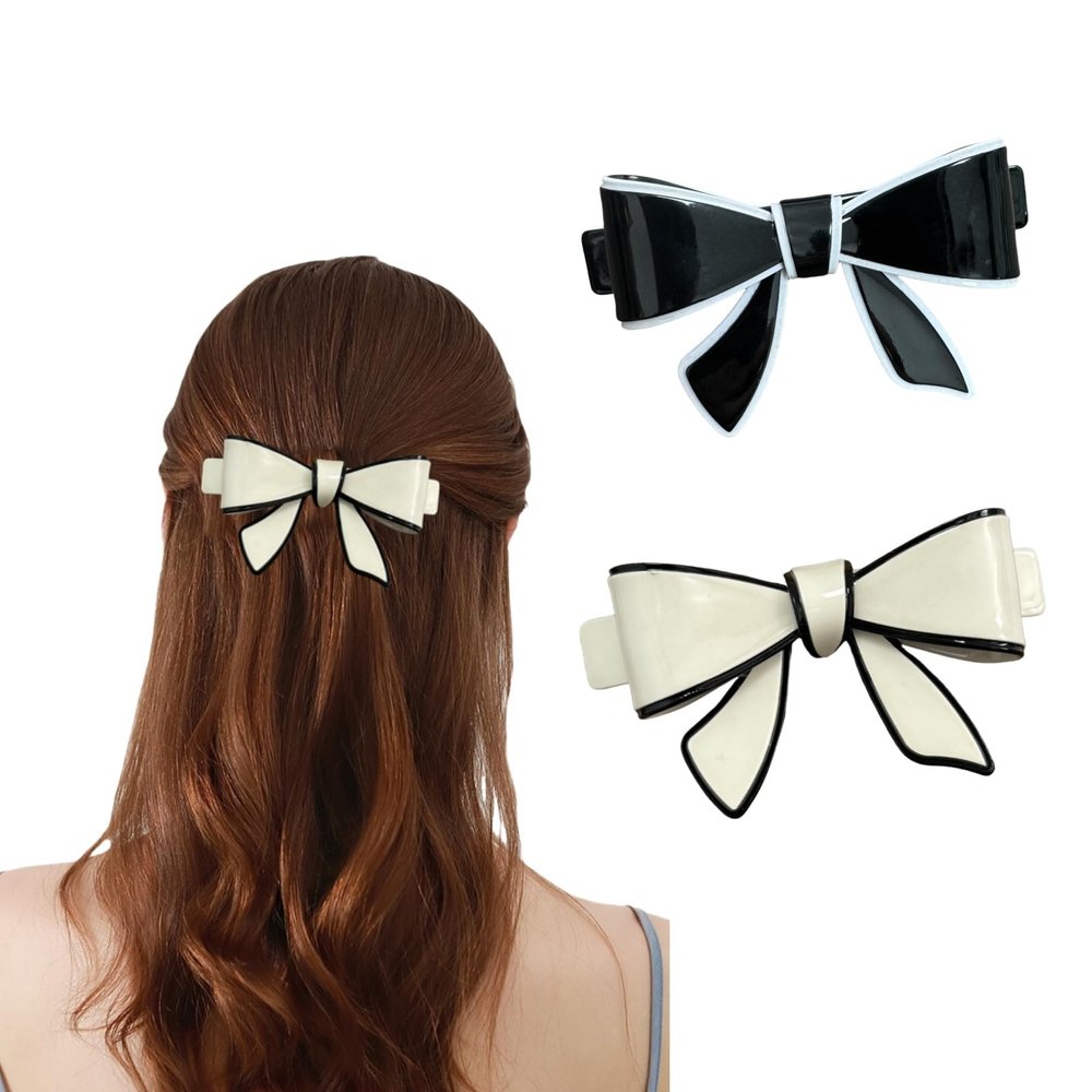 2 Pieces Hair Bow Barrettes for Women Resin Black & White Minimalist Style Hair Clips French Barrettes Hair Accessories