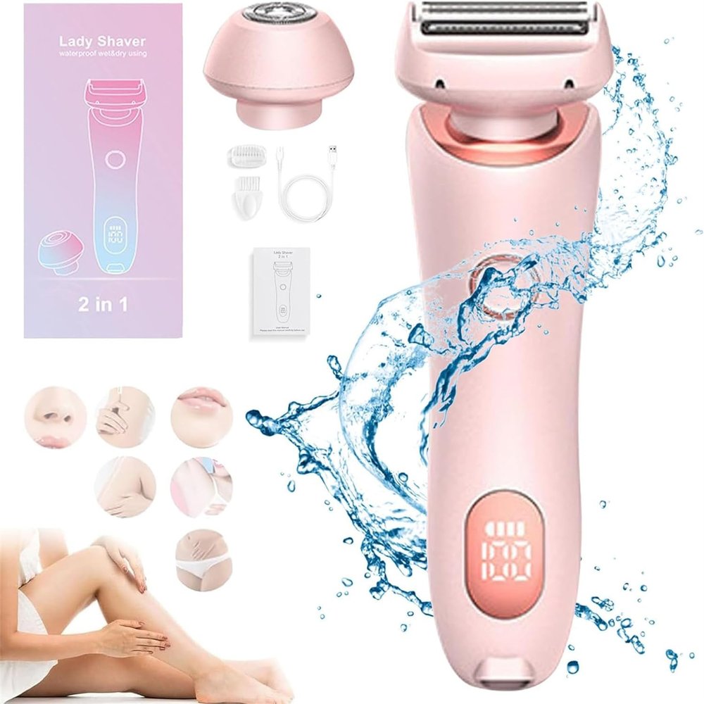 RSPGMKIX 2 in 1 Electric Shaver Razors for Women, Female Shaver for Private Area with Detachable Head Cordless,Waterproof Wet Dry (Pink),Pink