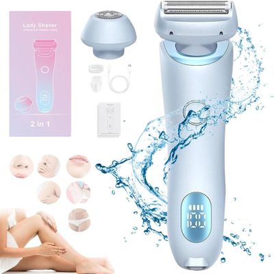 RSPGMKIX 2 in 1 Electric Shaver Razors for Women, Female Shaver for Private Area with Detachable Head Cordless,Waterproof Wet Dry (Pink),Blue