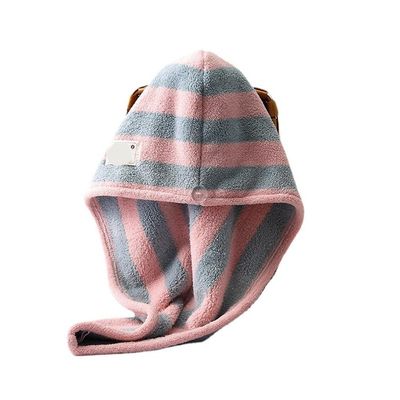 LLLSSS Ladies Coral Fleece Hair Drying Cap Absorbent Striped Towel Bathroom Towel Bath Towel Microfiber Home