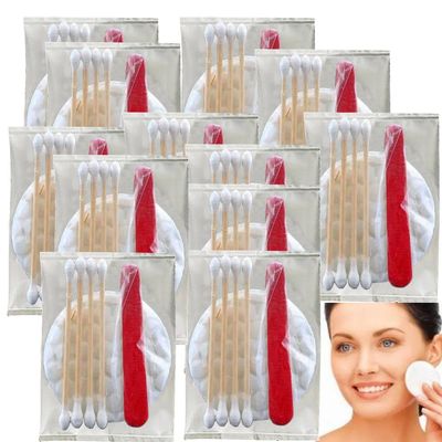 50Pcs Individually Wrapped Travel Makeup Remover Kit; Facial Cotton Pads Disposable Vanity Kit - Each Includes 2 Cotton Pads 4 Cotton Swabs Nail File for Face Lips Nails Makeup Removal Cleansing