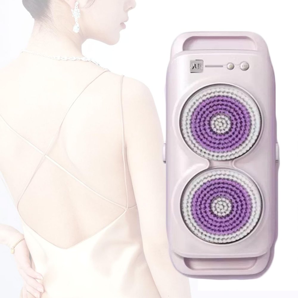 JOSBY Waterproof Wall Mounted Back Scrubber, 360 Automatic Rota Electric Exfoliating Bath Wash Pad, 2-Speed Adjustment, with 4 Brush Heads, Charging Overcharge Protection, for Shower, Deep Cleansing