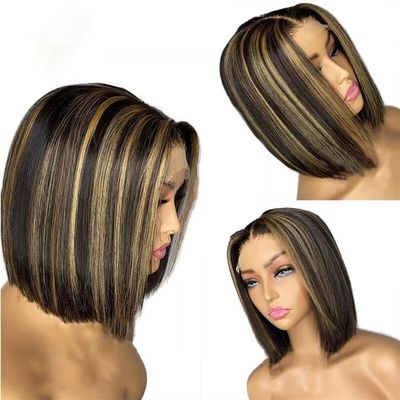 13x6 Highlight 1b/27 Colored Straight Bob Human Hair Wig HD Transparent Lace Front Wig Brazilian Short Bob Glueless Human Hair Wigs for Women 150% Density with Baby Hair 10inch