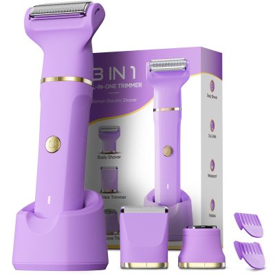 Bikini Trimmer for Women, Tiovara Painless Electric Razors Shaver IPX7 Waterproof Cordless Body Hair Trimmer Pubic Hair Removal with USB Charge Dock for Underarm Leg Arm Body Face Silk Skin (Purple)