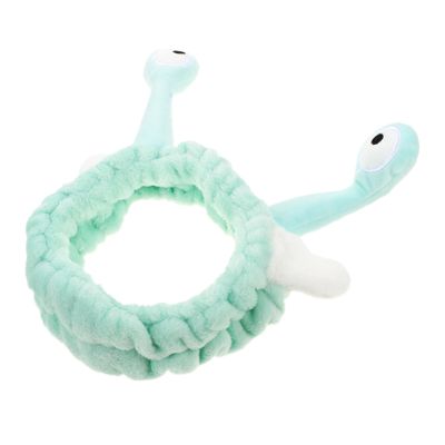 HAPINARY Plush Makeup Headband for Women Soft Spa Hairband with Non-slip Design for Skincare Face Washing and Makeup Application Cute Snail Pattern Lake Blue