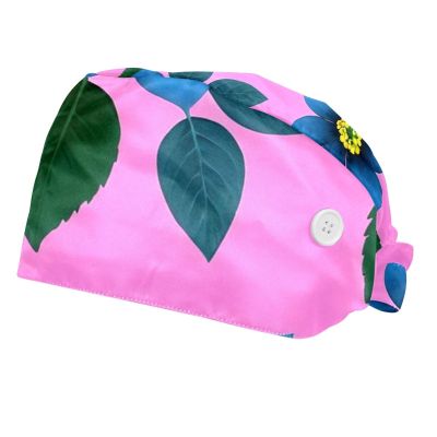 2 PiecesScrub Caps Women,Ponytail Scrub Cap,Nursing Scrub Caps,for Beauty Salon,Blue Flowers Watercolor