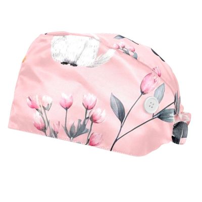 2 Pieces Scrub Caps Women Scrub Caps Women Ponytail Nursing Scrub Caps for Nurse Flowers Animal Floral Multicoloured