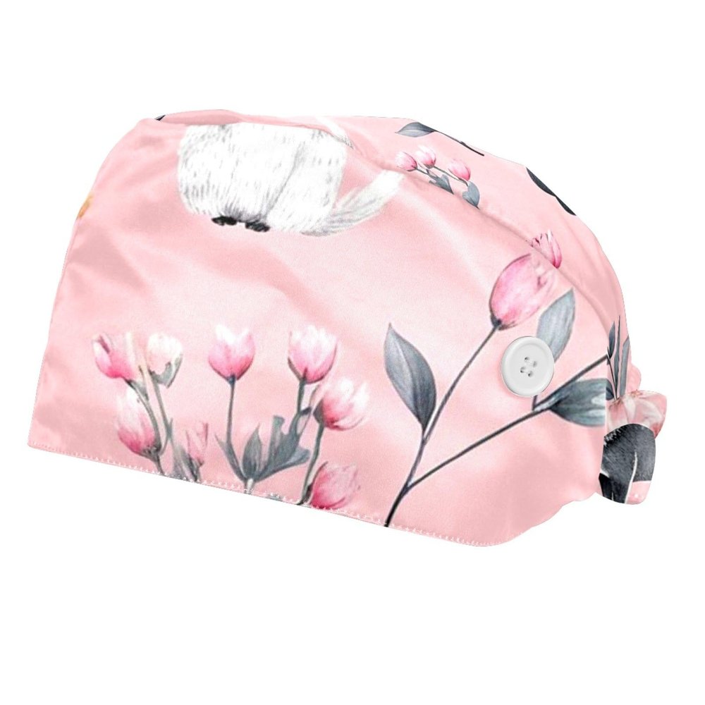 2 Pieces Scrub Caps Women Scrub Caps Women Ponytail Nursing Scrub Caps for Nurse Flowers Animal Floral Multicoloured