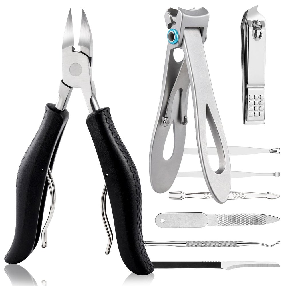 SOUTHMAN Toenail Clippers for Thick & Ingrown Nails Toenail Clippers Kits Stainless Steel Super Sharp Curved Blade Grooming Nail Tool for Man & Women Nail Clippers (9pcs)