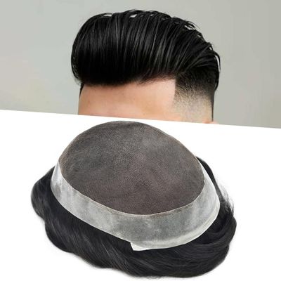 Hair Wonders Toupee For Men Hair Replacement System Real Human Hair Piece For Men Swiss Lace Mens Toupee Hair Pieces Hair System For Men7x10 100% light to Medium density 1B# OFF BLACK
