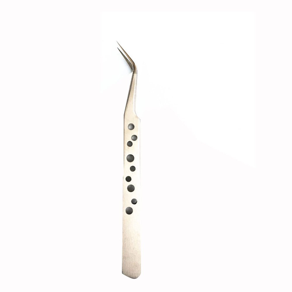 EDCWDTYYEC Tweezers Bright Maintenance Tweezers Stainless Steel Elbow Pointed Thin Head with Hole Tweezers Hard Flat Head Nine-Hole Tweezers Tweezers