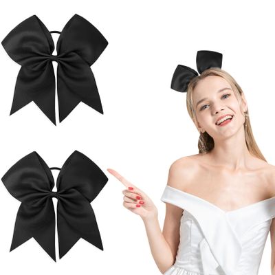 2 PCS 8" Black Cheer Bows for Hair - Cheerleading Bows With Ponytail Holder