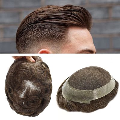 Hair Wonders Swiss Lace Toupee For Men Hair Pieces Real Human Hair Mens Toupee Hair Replacement System For Men Hair System Natural Hairline 6x9 100% light to Medium density3# DARK BROWN