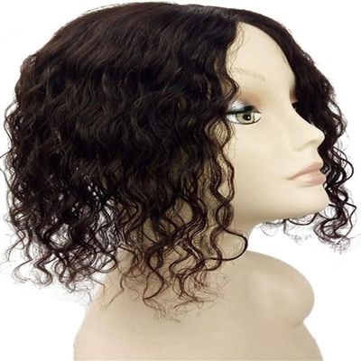 YAIRYANGTZE Mono Human Hair Topper Middle Part Curly Clip In Topper Hair Piece for Women with Thin Hair (Black,8")