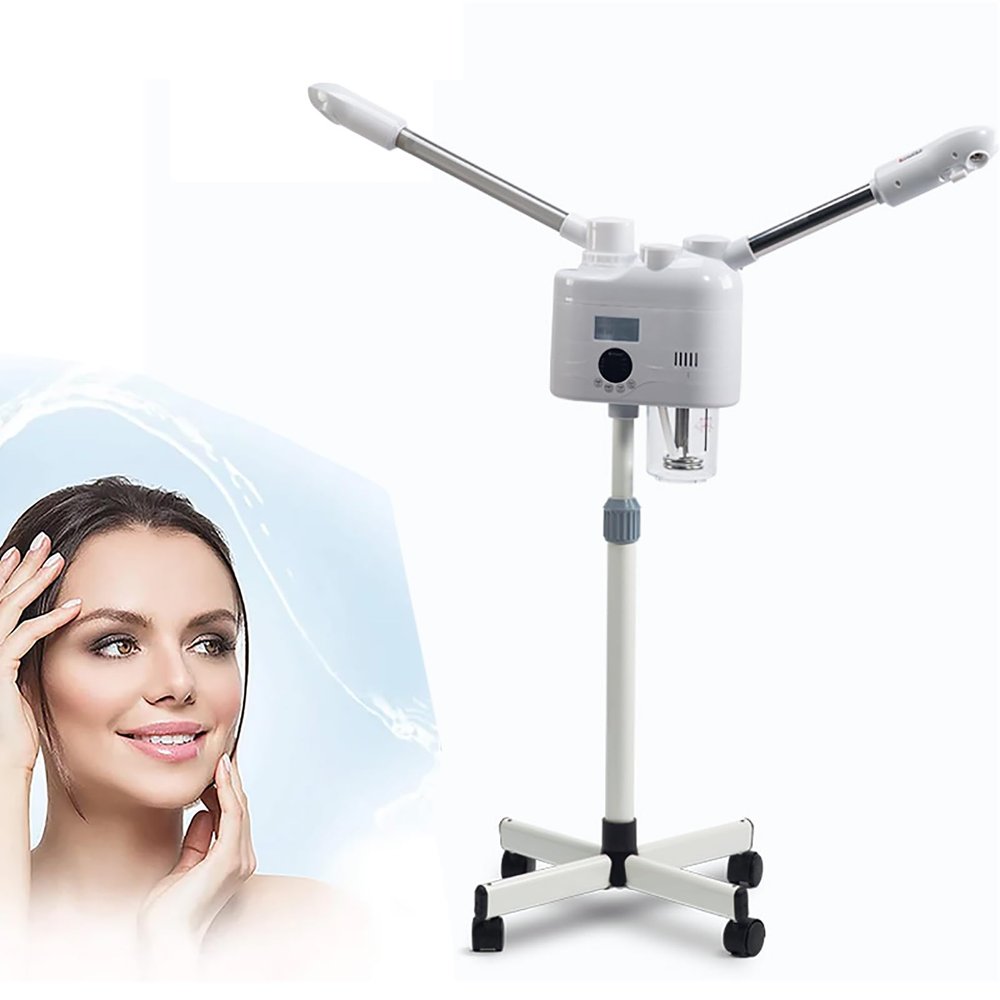 2 in 1 Cold Hot Facial Steamer, Stand Facial Steamer On Wheels with 680ml Water Tank and 360Rotatable Sprayer, Cold Thermal Spray Face Steam Machine, for Skin Hydration Deeply Moisturize