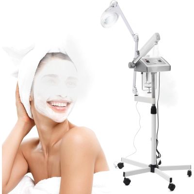 2 in 1 Facial Steamer, Professional Spa Standing Facial Steamer with 8X Magnifying Lamp, 0-60 Minutes Timing Range Setting, for Salon, Spa, Estheticians Beauty Equipment