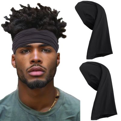 2-Piece Dreadlock Cap Tube Locs Night Cap Elastic Dreadlock Tube Sock for Full Cover Hair - Stretchy Unisex Headbands (Black)