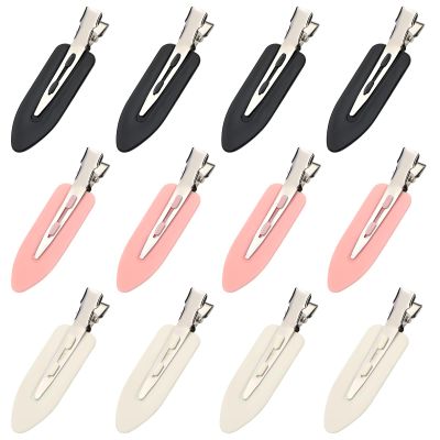 12 Pcs No Crease Hair Clips, No Bend Hair Clips, Flat Hair Barrettes Alligator Duck Billed Clips for Women Girls Styling Sectioning Makeup Bangs Curl Accessories Salon Hairstyle Pink, White, Black