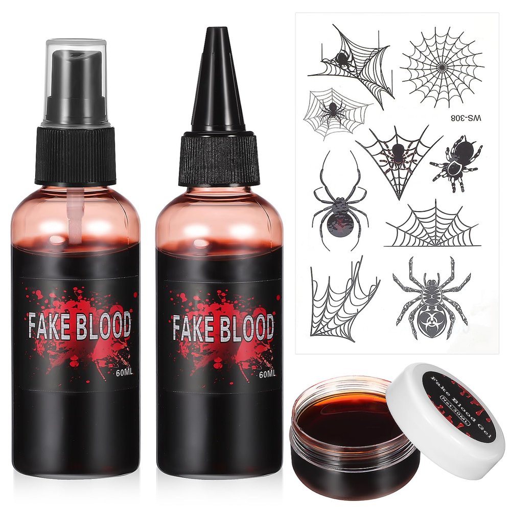 AOKWAWALIY Halloween Make Up Fake Blood Gel Vampires Scars Wounds Fake Blood Simulated Blood Spray Realistic Blood for Halloween Costume Cosplay Face Body Paint