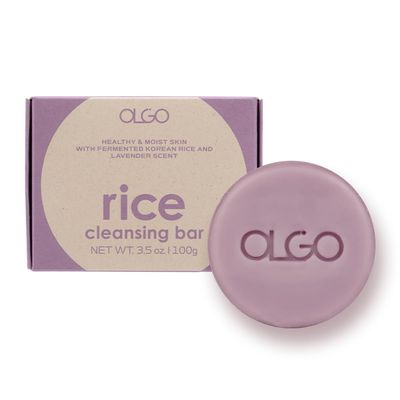 OLGO Rice Cleansing Bar 3.5 oz - Soap-free cleansing bar | crystal clear & moist skin with fermented Korean rice water and natural lavender oil | vegan, sulfate-free, paraben-free