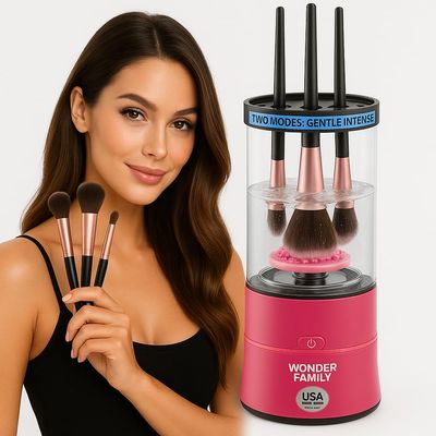 3-in-1 Electric Makeup Brush Cleaner & Dryer Automatic Washer, Fast Air-Dry & Holder Stand Cleans Brushes & Sponges, Portable Wireless USB-Rechargeable, Gentle on Bristles, Vanity & Travel Device
