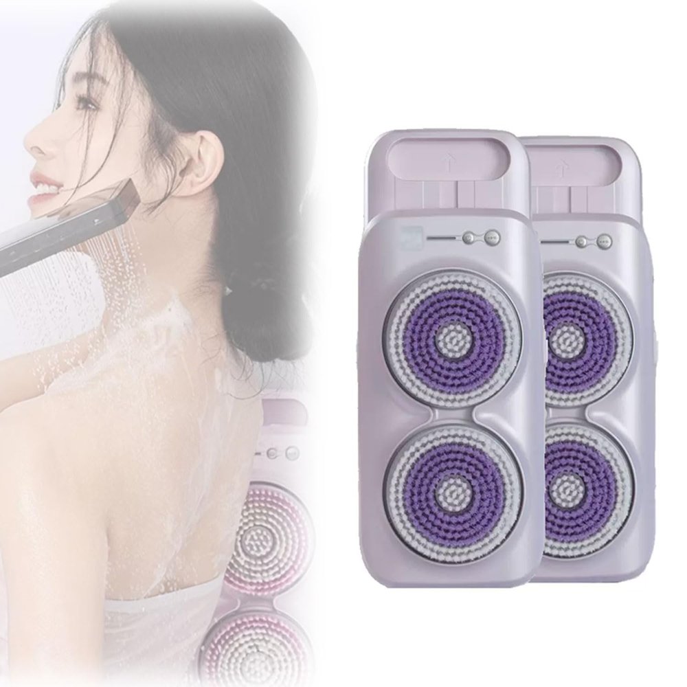 2pcs Electric Body Brush, 2600mAh Wall Mounted Soft Bristles Back Scrubber, 360 Automatic Rota, IPX7 Waterproof, Portable Bath Brush for Cleansing, Exfoliating, Massage