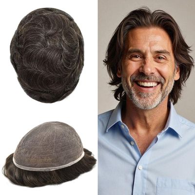 Hair Wonders Toupee For Men Real Human Hair System For Men Full Swiss Lace Mens Toupee Lace Hair Piece For Men Hair System Bleached Knots 7x9-80% light density#220 2# DARKEST BROWN+20% GREY