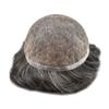 Hair Wonders Toupee For Men Real Human Hair System For Men Full Swiss Lace Mens Toupee Lace Hair Piece For Men Hair System Bleached Knots 7x9-80% light density#220 2# DARKEST BROWN+20% GREY view 4