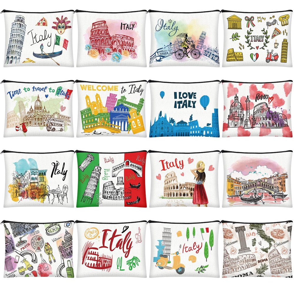 Bulyoou 16 Pcs Italy Cosmetic Bag Souvenir Gifts Makeup Bag Travel Vacation Zipper Pouch Purse for Women Birthday Trip Gifts Party Favors