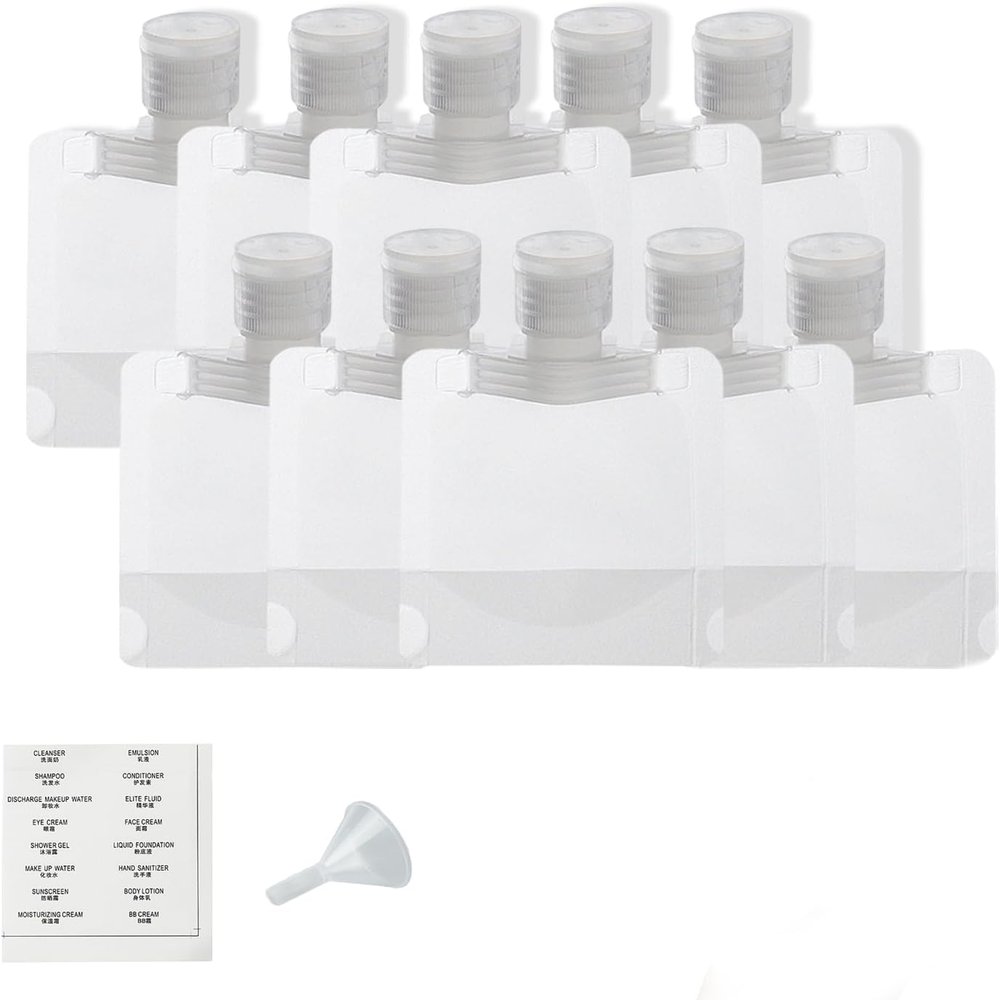 10PCS Portable Travel Fluid Makeup Packing Bag,Portable Fluid Packing Bags,Portable Travel Fluid Bags,Travel Toiletry Pouches Refillable,Fluid Makeup Bags for Women Travel Supplies (10, 30ml)