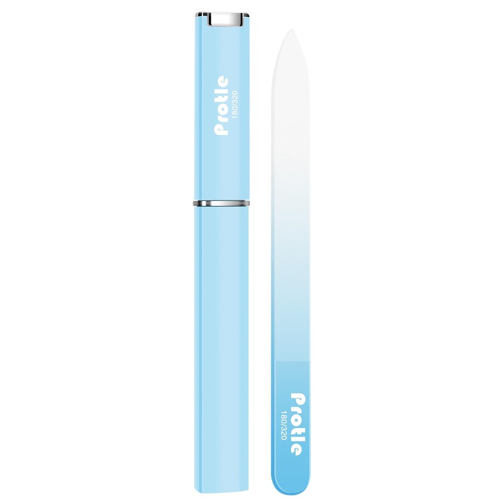 Glass Nail Files for Natural Nails,1Pack Double Sided 180/320 Crystal Nail Filer with Case,Professional Fingernail Files for Women Girls Gifts (Blue)