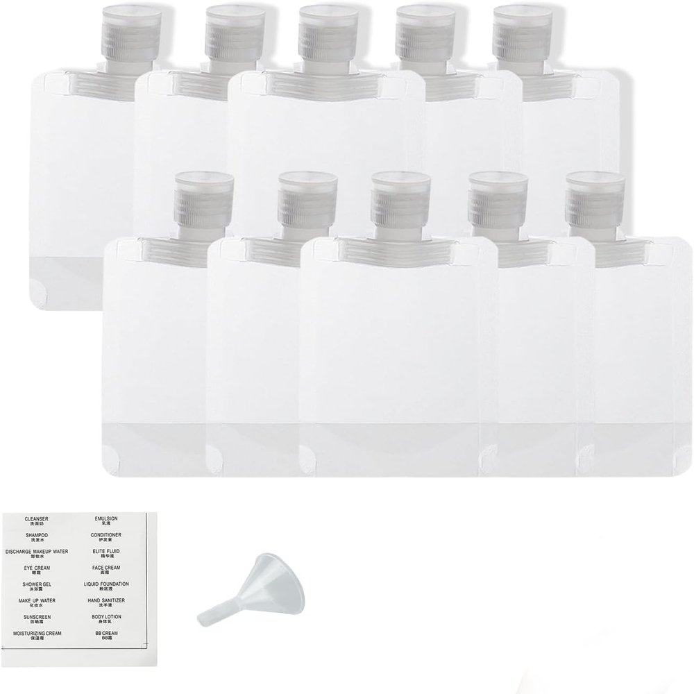 10PCS Portable Travel Fluid Makeup Packing Bag,Portable Fluid Packing Bags,Portable Travel Fluid Bags,Travel Toiletry Pouches Refillable,Fluid Makeup Bags for Women Travel Supplies (10, 50ml)