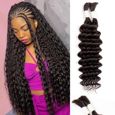 Human Braiding Hair Deep Water Wave 2 Bundles/Pack 50g 22 Inch, Bulk Human Hair Braiding Hair for Boho Braids Natural Color for Black Women