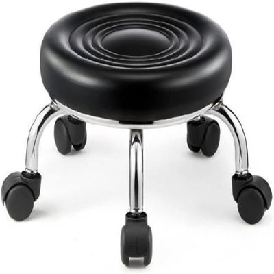 GMWXJKKL Rolling Stools with Wheels Heavy Duty, Swivel Pedicure Stool Step Stool for Tatoo Lab Massage Salon Spa Drafting Nail Teach, Leather,Thick Seat Padding, 33x23 cm(Black)