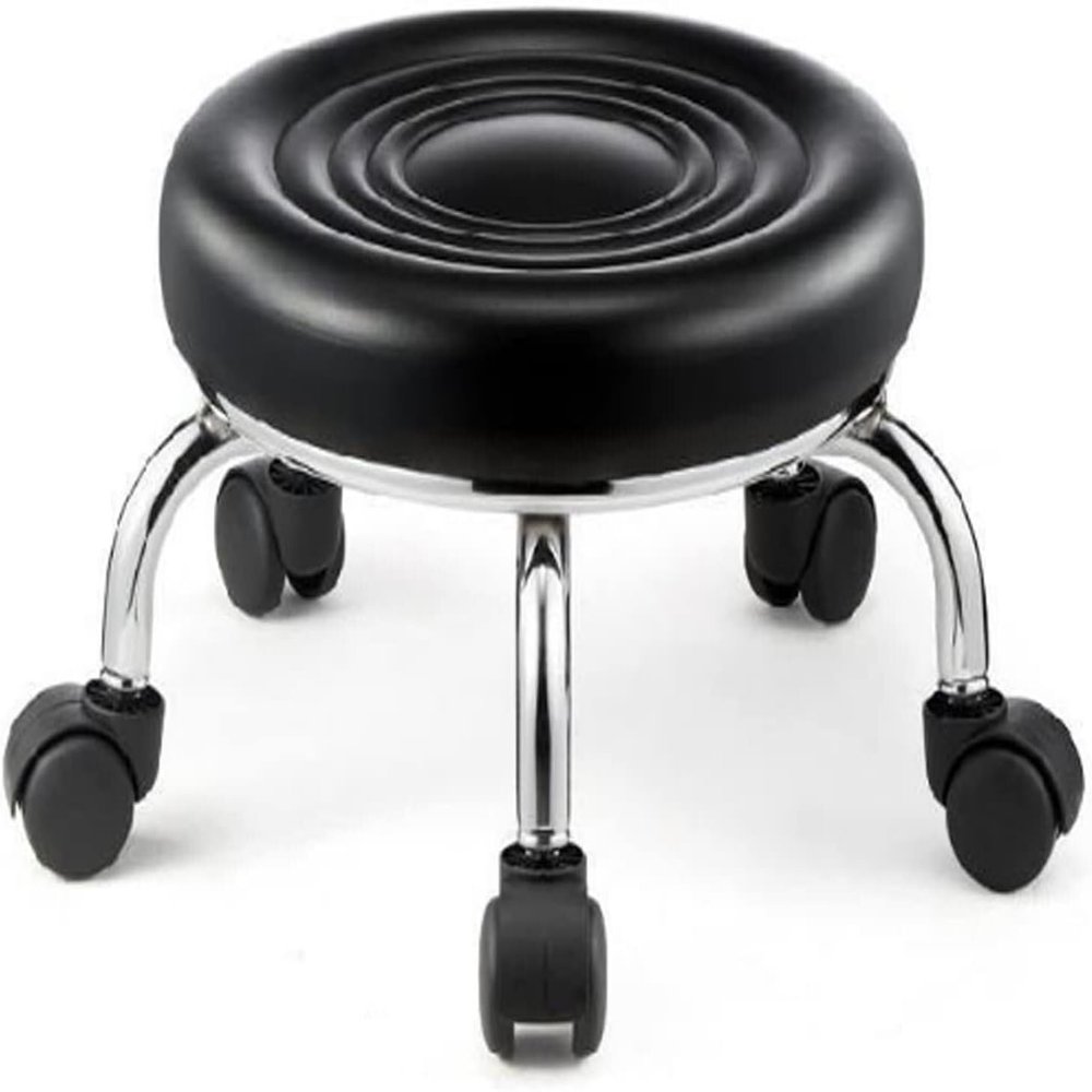 GMWXJKKL Rolling Stools with Wheels Heavy Duty, Swivel Pedicure Stool Step Stool for Tatoo Lab Massage Salon Spa Drafting Nail Teach, Leather,Thick Seat Padding, 33x23 cm(Black)