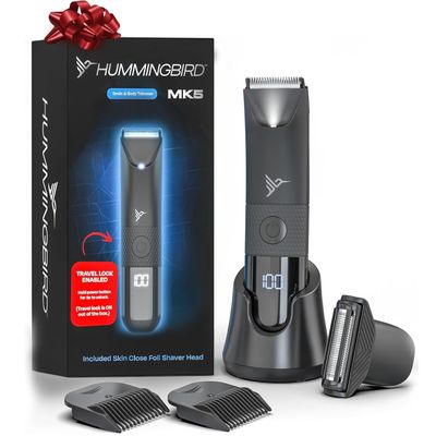 HUMMINGBIRD MK5 Pubic Hair Trimmer for Men Ceramic Blade, No Nick, No Cut, Ball Trimmer, Waterproof, USB-C Rechargeable, LED Display, Charging Dock & Travel Pouch, Body Trimmer & Ball Shaver