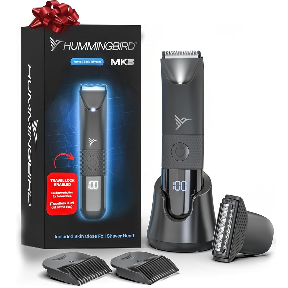 HUMMINGBIRD MK5 Pubic Hair Trimmer for Men  Ceramic Blade, No Nick, No Cut, Ball Trimmer, Waterproof, USB-C Rechargeable, LED Display, Charging Dock & Travel Pouch, Body Trimmer & Ball Shaver