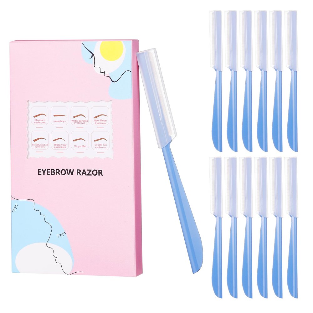 12 PCS Eyebrow Razor, Face Razors for Women and Men, Grooming Exfoliating Dermaplaning Tool for Face, Women Facial Hair Remover with Cover, Multipurpose Eyebrow Trimmer Shaper (blue)