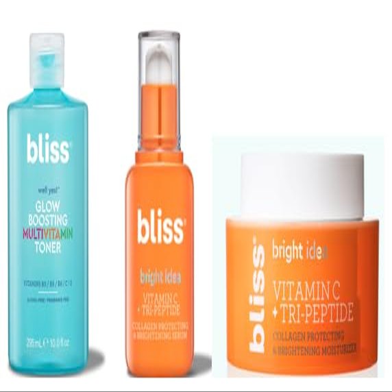 Bliss Complete Radiance Skincare Set - Vitamin C Serum, Hydrating Toner & Brightening Moisturizer - Anti-Aging, Dark Spot Reduction, Skin Brightening & Hydration - Clean, Vegan & Cruelty-Free - 3 Pack