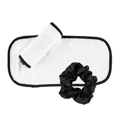 Bella Reusable Makeup Remover Facial Cloth With Scrunchy, Polyester and Cotton Black and White - 3 PIECE SET