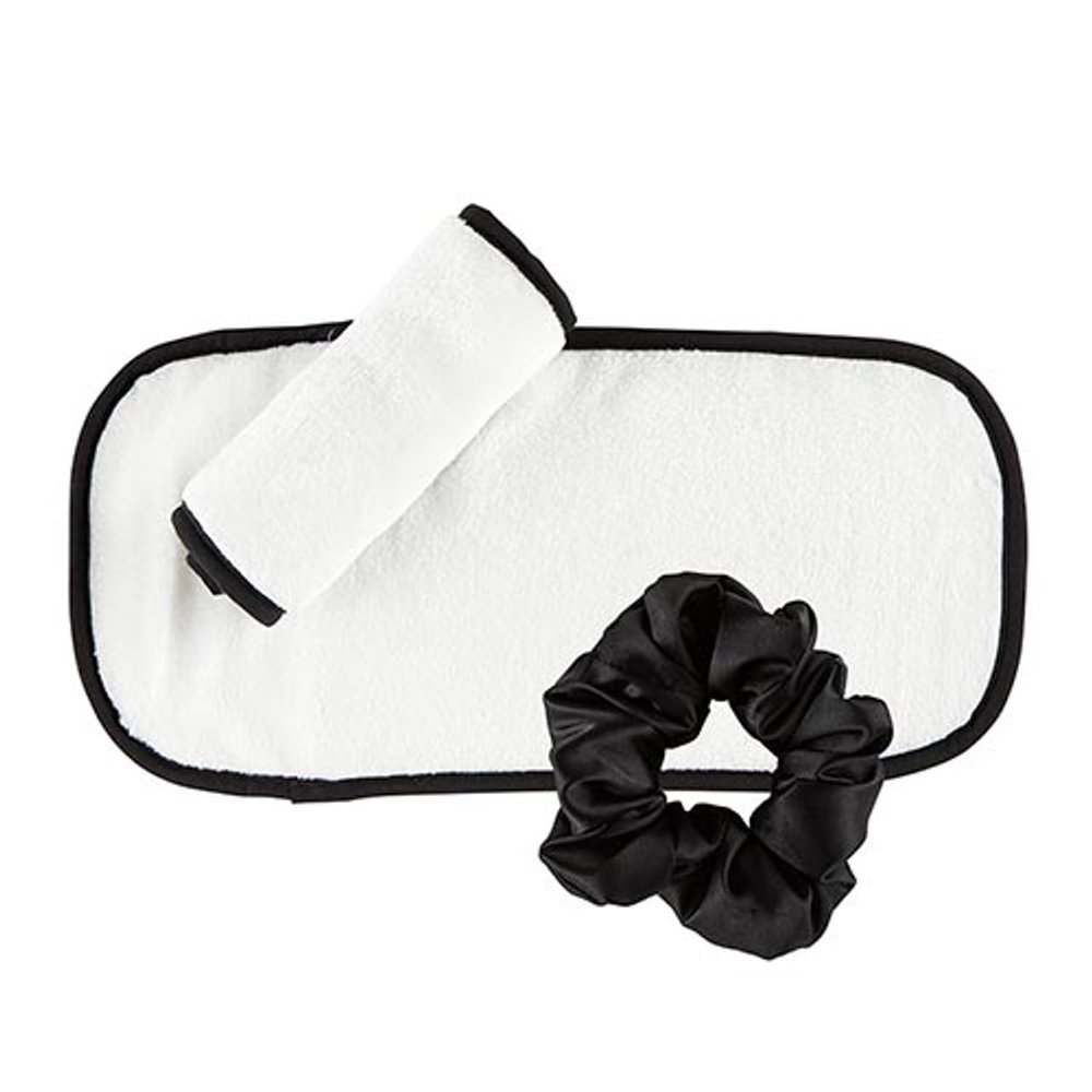 Bella Reusable Makeup Remover Facial Cloth With Scrunchy, Polyester and Cotton Black and White - 3 PIECE SET