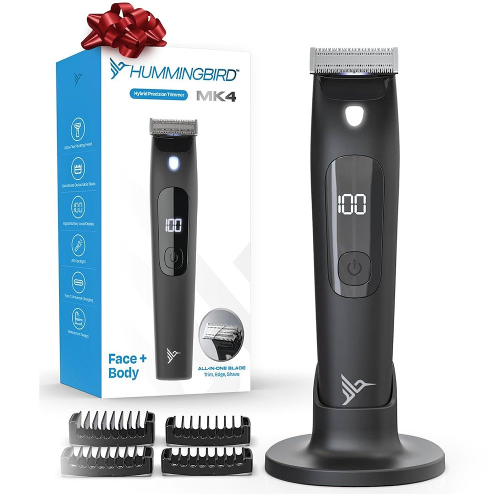 HUMMINGBIRD MK4 Electric Trimmer for Men  Precision Face & Body Hair Trimmer Kit, Waterproof Shaver for Hard to Reach Areas, USB-C Rechargeable, LED Display & Storage Base