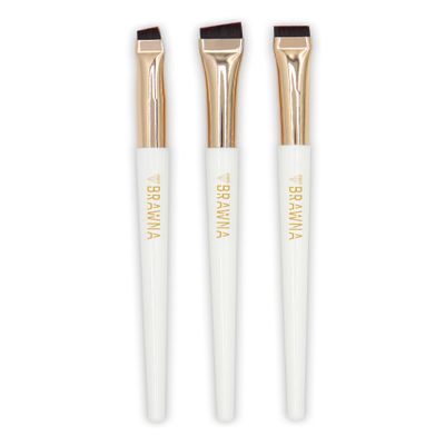 BRAWNA Eyebrow Brush Set - 3 Pcs Angled Precision Eyeliner Makeup Brushes - Brow & Lip Mapping - Concealer Flat Brush - Powder, Cream, Pomade, Paste