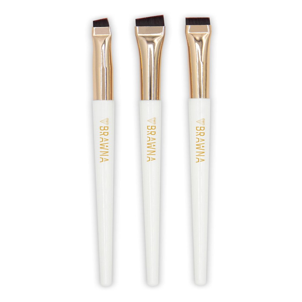 BRAWNA Eyebrow Brush Set - 3 Pcs Angled Precision Eyeliner Makeup Brushes - Brow & Lip Mapping - Concealer Flat Brush - Powder, Cream, Pomade, Paste