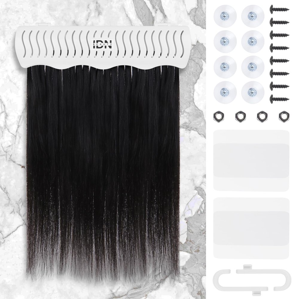 IDN BEAUTY Hair Extension Holder Stand for Styling, 4 Installation Modes With Tool, Hair Extension Holder Designed to Securely Hold Your Extensions for Washing, Styling, Packing and Storing (White)