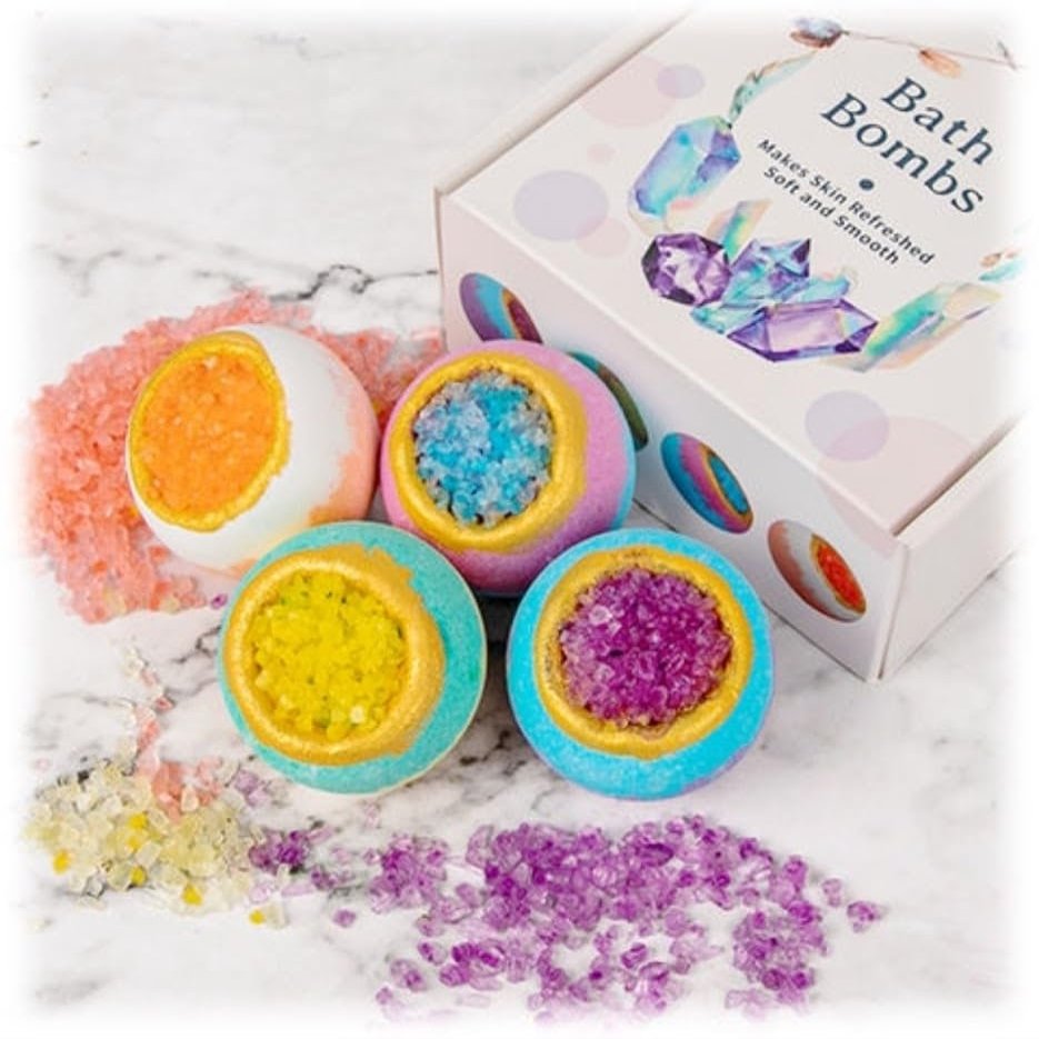 Bath Bombs Gift Set 4pcs, All Natural Organic Bubble Home Spa Set